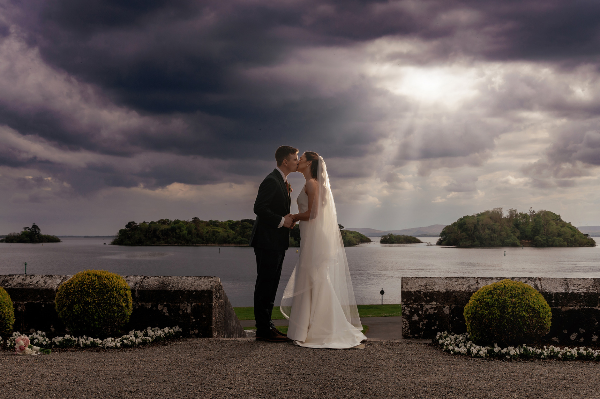 bride and groom on wedding day from the Lodge at Ashford Castle